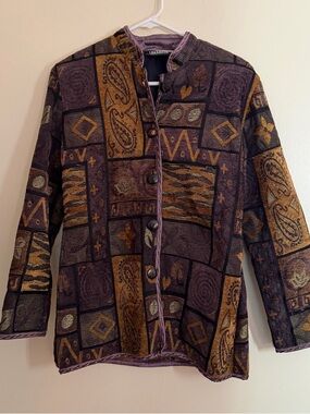 Vintage Yak Magik Patchwork Button Jacket - Purple & Brown